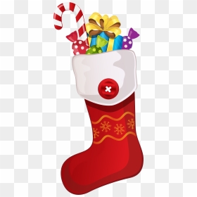 Red Christmas Stocking With Candy Cane - Christmas Socks Clip Art, HD Png Download - stocking png