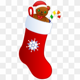 Christmas Stocking With Teddy - Christmas Stocking Clipart Transparent Background, HD Png Download - stocking png
