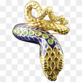 18k Detailed Green Blue Enamel Snake Head Wrapped Ring - Body Jewelry, HD Png Download - snake head png