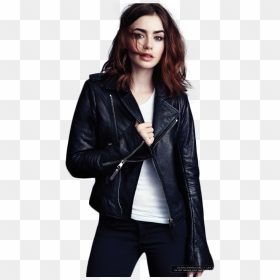 Collins Clipart 768x1006, - Lily Collins Leather Jacket, HD Png Download - lily collins png