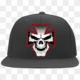 Mens Iron Cross Yupoong Flat Bill Twill Flexfit Cap - Skull, HD Png Download - iron cross png