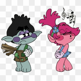Happie Harmonies Branch And Poppy Sticker - Cartoon, HD Png Download - poppy troll png