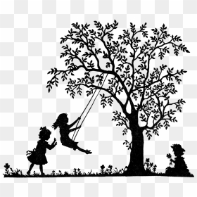 Drawing Tree With Girl, HD Png Download - children silhouette png