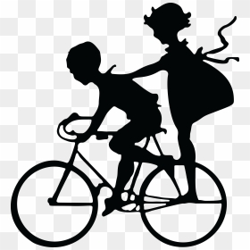 Kids On Bike - Brother And Sister Drawing, HD Png Download - children silhouette png