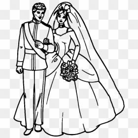Bride And Groom Silhouettes - Wedding Colouring Sheets Bride And Groom, HD Png Download - bride png
