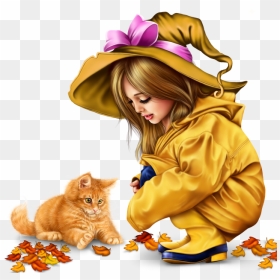Little Girl In Raincoat With A Kitty Png 3b6a859da5ed4f009 - Png Tubes Free Kitty, Transparent Png - little girl png