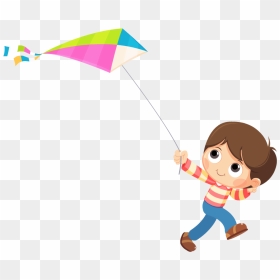 Cartoon Fly A Kite Clipart - Cartoon Kid Flying Kite, HD Png Download - kite png