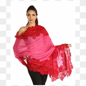 Pashmina Shawls With Lace, HD Png Download - red lace png