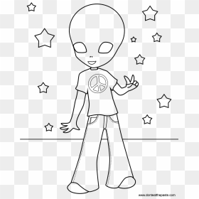 Alien Flashing A Peace Sign Coloring Page- Png Version - Hippie Coloring Pages, Transparent Png - hippie png