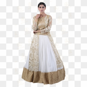 High-class Gold And White Lehenga Choli - Gown, HD Png Download - lehenga png
