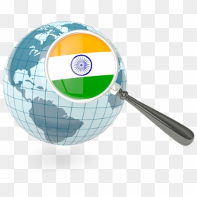 Magnified Flag With Blue Globe, HD Png Download - india globe png