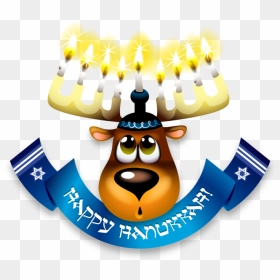 Moose Head With Menorah And Happy Hanukkah Banner - Hanukkah Characters, HD Png Download - happy thanksgiving banner png