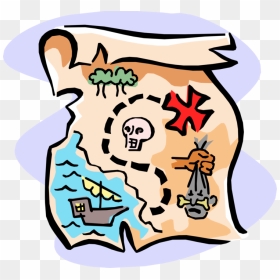 Vector Illustration Of Buccaneer Pirate"s Treasure - Pirate Map X Marks The Spot, HD Png Download - treasure map png