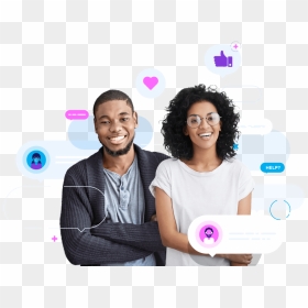 Two Helpful And Happy People Surrounded By Chat Icons - Two Happy People Png, Transparent Png - happy people png