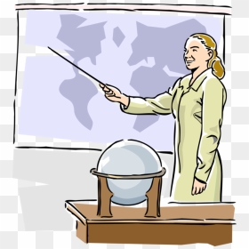 Vector Illustration Of Classroom School Teacher Teaches - Geography Teacher Clipart, HD Png Download - world map vector png