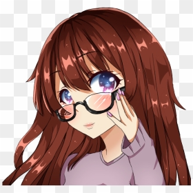 High Quality Anime Girl With Glasses Purple Eyes Blank - Anime Girl With Brown Hair And Glasses, HD Png Download - meme glasses png