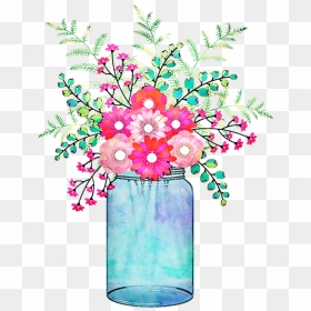 Spring Flowers In Mason Jar Clip Art, HD Png Download - pink watercolor png