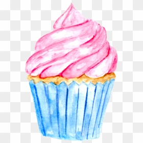 Watercolour Pink Cupcake, HD Png Download - pink watercolor png