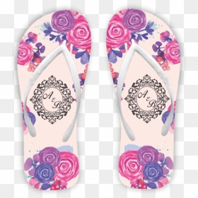 Chinelo Casamento Rosa Floral Com Monograma - Flip-flops, HD Png Download - flip flops png
