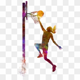 Women"s Basketball Sport Slam Dunk Painting - Basketball Player Painting, HD Png Download - basketball silhouette png