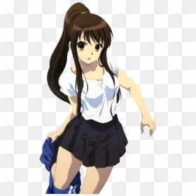 Haruhi Suzumiya Ponytail, Hd Png Download - Anime Girl Dark Brown Hair, Transparent Png - ponytail png