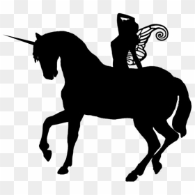 Black-ink Unicorn And Fairy Silhouettes Tattoo Design - Horse Silhouette, HD Png Download - fairy silhouette png