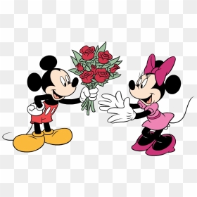 Mickey & Minnie Clipart - Mickey Mouse With Rose, HD Png Download - mickey mouse face png