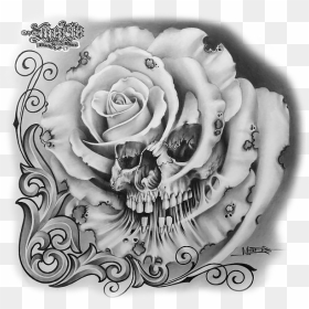 Bleed Area May Not Be Visible - Pencil Skull And Rose Drawing, HD Png Download - black roses png