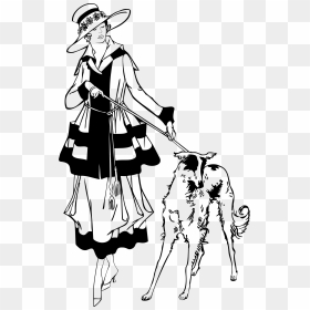 Vintage Woman Walking Dog By Heblo Clip Arts - Walking The Dog Drawing Clipart, HD Png Download - woman walking png