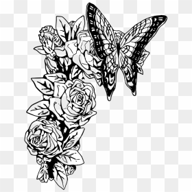 Monarch Butterfly Black And White Drawing Rose - Butterfly And Rose Drawing, HD Png Download - rose drawing png