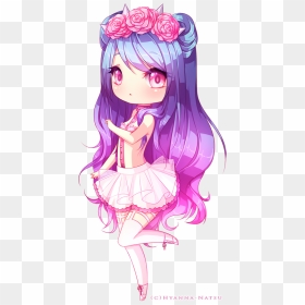 Hyanna-natsu, Cute, Pink, Hot Pink, Chibi, Anime, Girl, - Cute Anime Girl Anime Chibi, HD Png Download - purple flower crown png