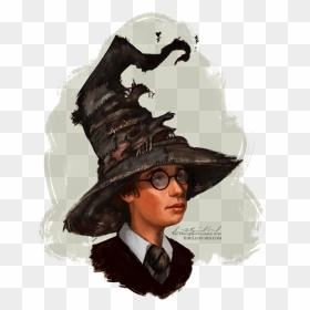Harry Potter And The Sorting Hat By Kirileonard On - Harry Potter With Sorting Hat Drawing, HD Png Download - sorting hat png