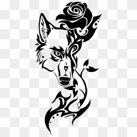Sleeve Tattoo Drawing - Tribal Wolf With Rose, HD Png Download - tatto png