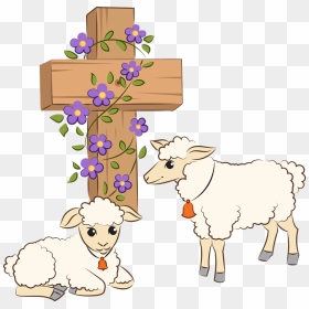 Easter Lambs And Jesus"s Cross Clipart - Cartoon, HD Png Download - cross clip art png