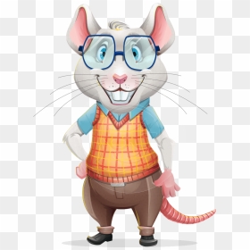 Smart Mouse With Glasses Cartoon Vector Character - Mouse Cartoon Characters With Glasses, HD Png Download - cartoon glasses png