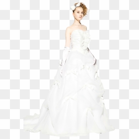 Wedding Dress Satin Shoulder Gown - Girl In Wedding Dress Transparent Background, HD Png Download - wedding dress png