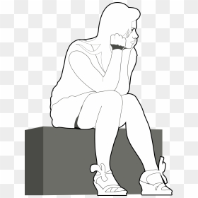 Girl Sitting And Thinking Drawing, HD Png Download - girl sitting png