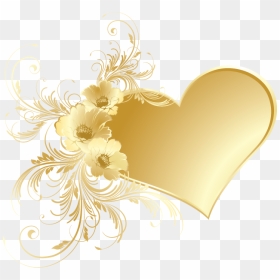 Gold Heart With Flowers - Clipart 50th Wedding Anniversary, HD Png Download - gold heart png