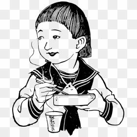 Eating Clipart Girl Eating - Girl Eating With Chopsticks Drawing, HD Png Download - eating png