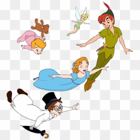Peter Pan, Wendy, Michael, John, Tinker Bell Flying - Wendy Peter Pan Cartoon, HD Png Download - peter pan png