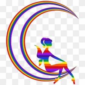 Rainbow Fairy Relaxing On The Rainbow Crescent Moon - Rainbow Fairy Clip Art, HD Png Download - cresent moon png