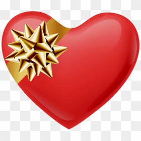 Heart With Gold Bow Transparent Png Image - Heart Png Gold Transparent, Png Download - gold heart png