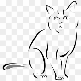 Black And White Cat Drawingcat Line Drawings Clipart - Clipart Black & White Cat Png, Transparent Png - white cat png