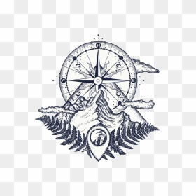 Download Tattoo Mountain Compass Sketch Artist Png - Compass Tattoo Drawings, Transparent Png - mountain outline png