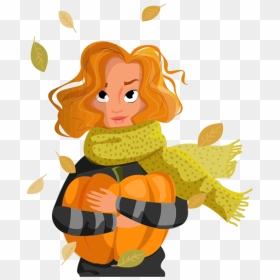 Woman Loves Autumn - Pumpkin Girl Drawing, HD Png Download - autumn png