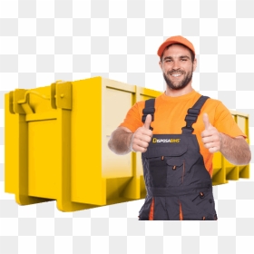 Yellow Dumpster Background With Worker - Waste Container, HD Png Download - dumpster png