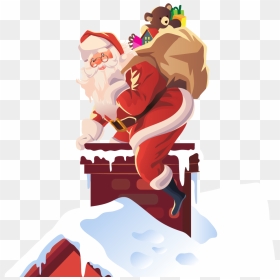 Vector Roof Chimney Clipart - Santa On Roof Cartoon, HD Png Download - rooftop png