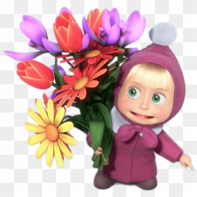 Masha Holding Bunch Of Flowers - Masha Y El Oso, HD Png Download - flower bucket png
