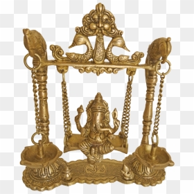 Brass Lord Ganesha Sitting In Peacock Julla With Diya, - Antique, HD Png Download - god vinayagar png