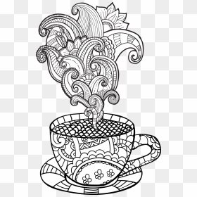 Drawn Tea Cup Transparent - Coffee Coloring Pages For Adults, HD Png Download - tea cup vector png